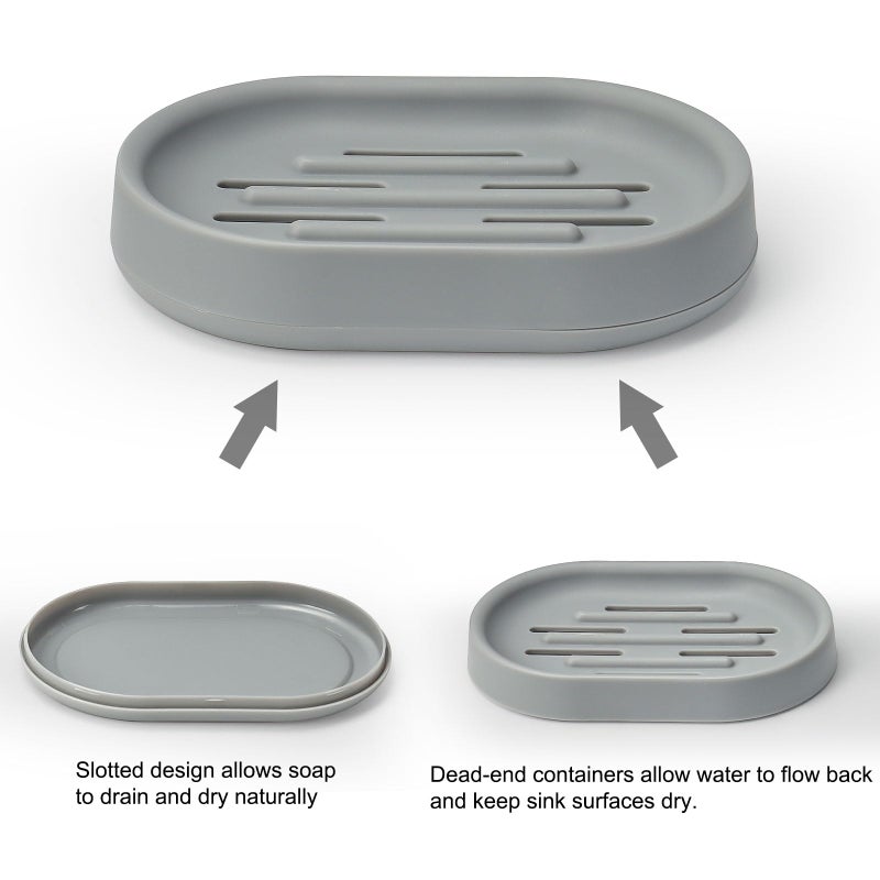 Topsky Soap Dish for Shower,2 Pack Soap Dishes Soap Savers for Bar Soap, Soap Bar Holder Shower with Drip Tray, Plastic Soap Holders with Drain for Kitchen Sink, Easy to Clean,Dry,Gray - Image 2